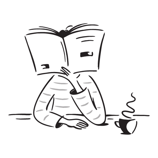 Selbstständige versteckt sich hinter Buch, Symbol für Unbehagen bei Sichtbarkeit und Marketing